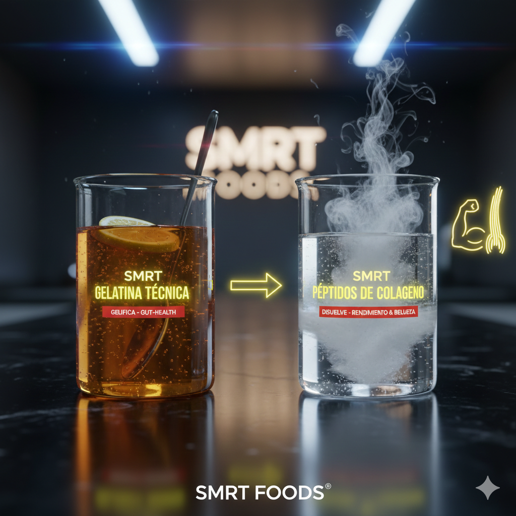 Comparativa visual Gelatina Técnica vs Péptidos de Colágeno SMRT Foods